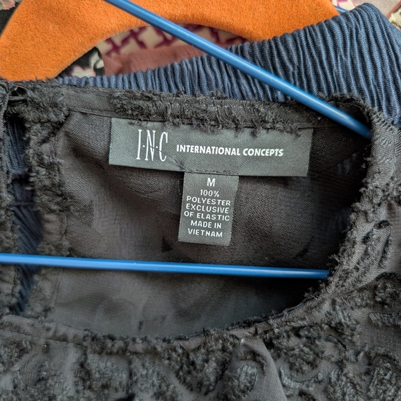 INC International Concepts Black Textured Blouse Floral Sheer Medium - Picture 7 of 7